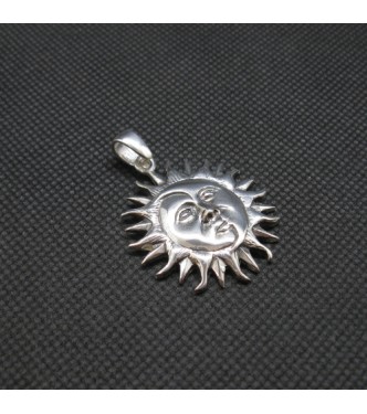 PE001469 Sterling Silver Pendant Sun And Moon Genuine Handmade Solid Hallmarked 925